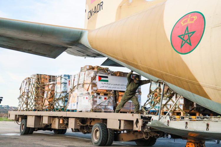 Two Moroccan Military Aircraft Carrying Humanitarian Aid for Palestinian Populations Arrive at El Arich Airport